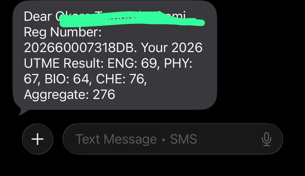 Real 2026 JAMB UTME result — Aggregate 276
