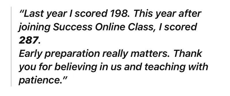 Student testimonial: improved from 198 to 287
